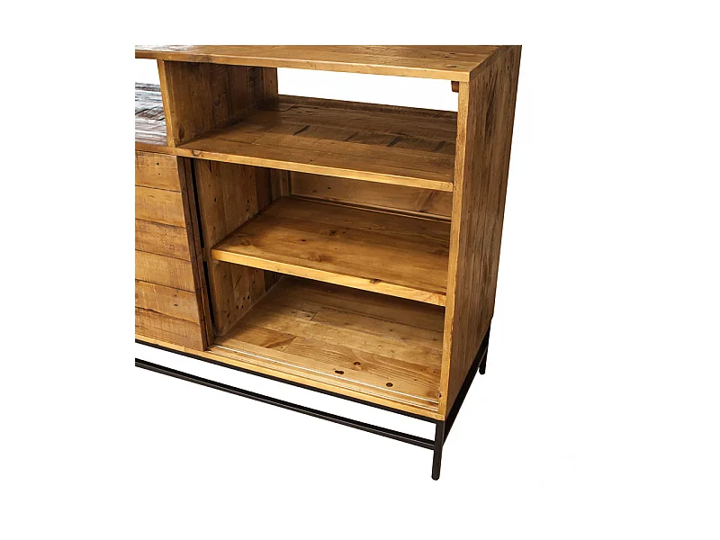 Buffet industriel bois rustique et métal noir L.140 cm - FACTORY