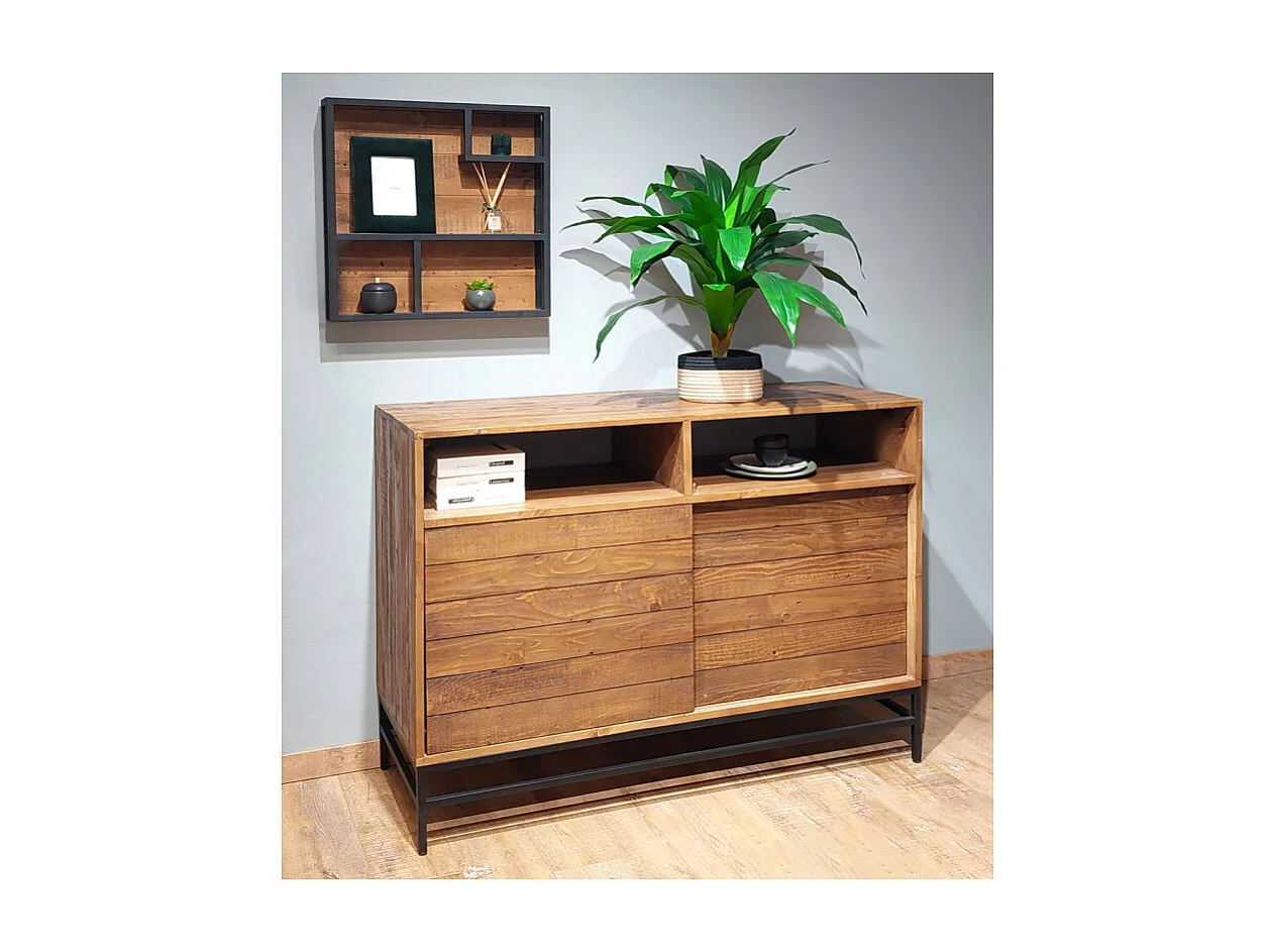 Buffet industriel bois rustique et métal noir L.140 cm - FACTORY