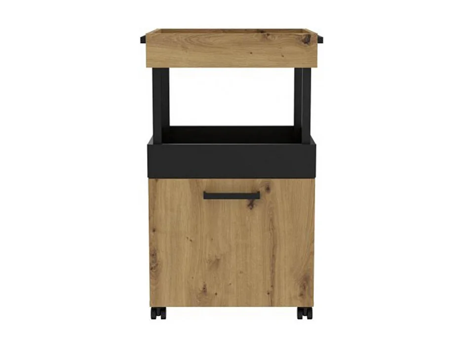 Desserte à roulettes 2 plateaux 1 porte décor bois et noir - BENJI