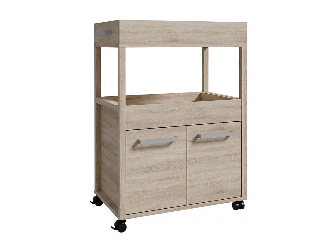 Desserte à roulettes 2 plateaux 2 portes décor bois clair - BENJI