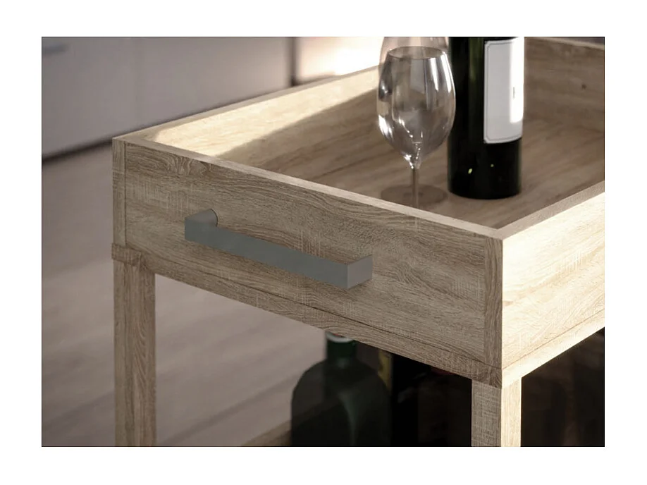 Desserte à roulettes 2 plateaux 2 portes décor bois clair - BENJI