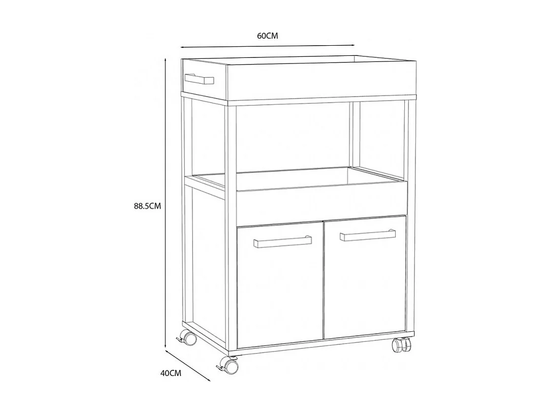 Desserte à roulettes 2 plateaux 2 portes décor bois clair - BENJI