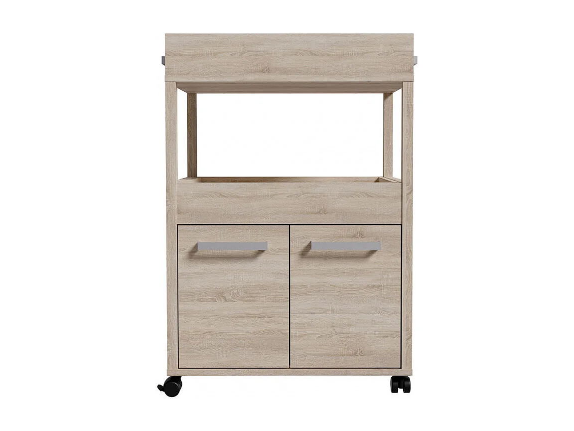 Desserte à roulettes 2 plateaux 2 portes décor bois clair - BENJI