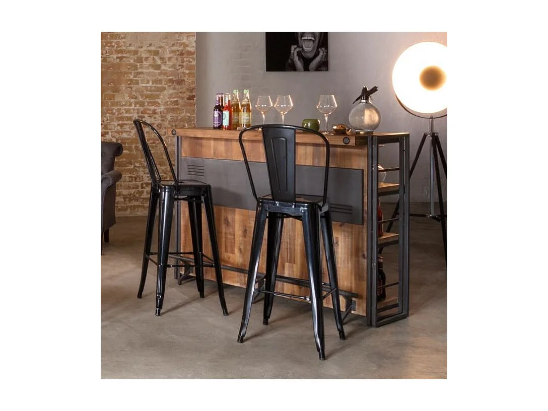 Bar industriel comptoir 140 cm en bois d'acacia et métal - WORKSHOP