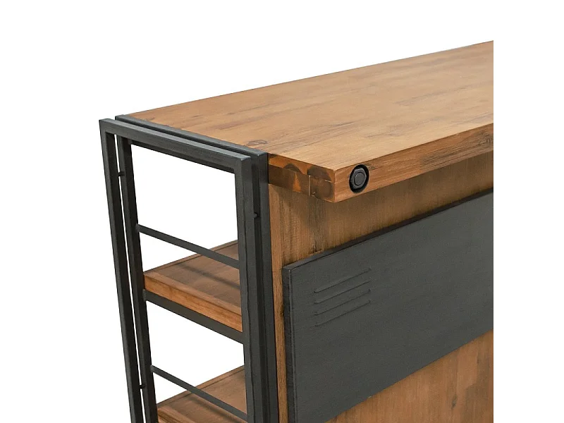 Bar industriel comptoir 140 cm en bois d'acacia et métal - WORKSHOP