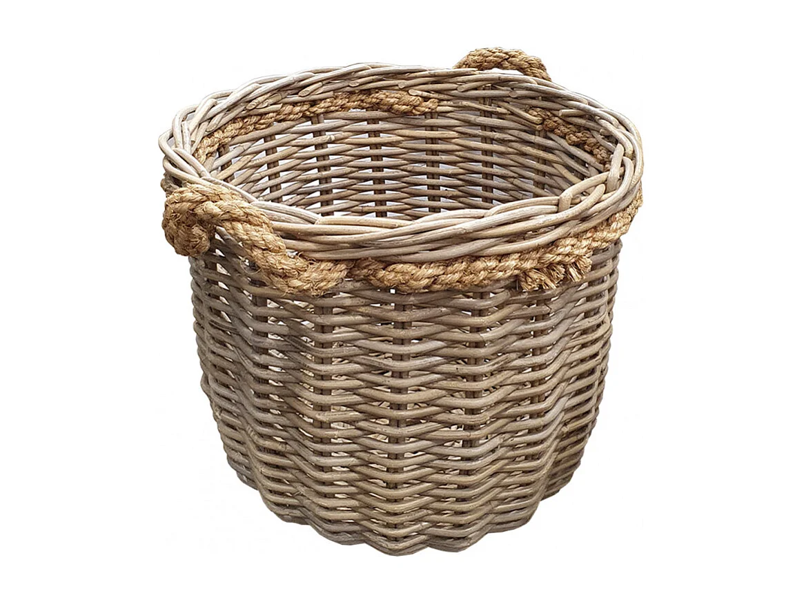 Panier rond en kubu naturel tressé D.46 cm avec anses - SIBU M