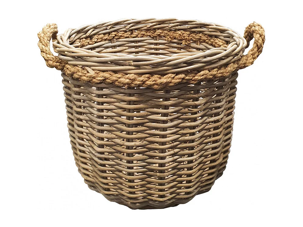 Panier rond en kubu naturel tressé D.46 cm avec anses - SIBU M