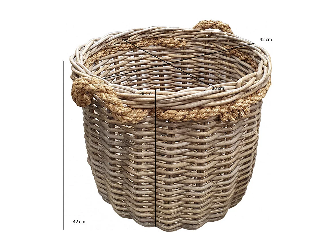 Panier rond en kubu naturel tressé D.46 cm avec anses - SIBU M