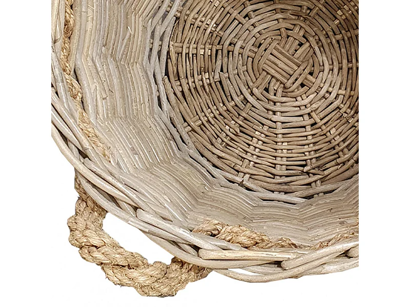Panier rond en kubu naturel tressé D.46 cm avec anses - SIBU M