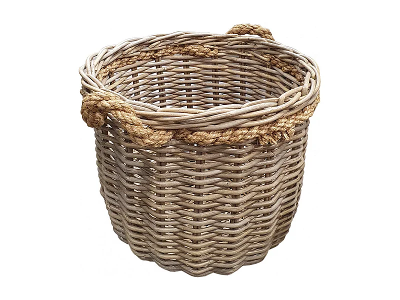 Panier rond en kubu naturel tressé D.46 cm avec anses - SIBU M