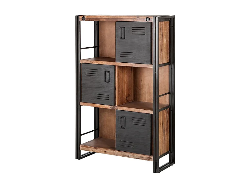 Bibliothèque 3 étagères 3 portes bois d'acacia et métal - WORKSHOP