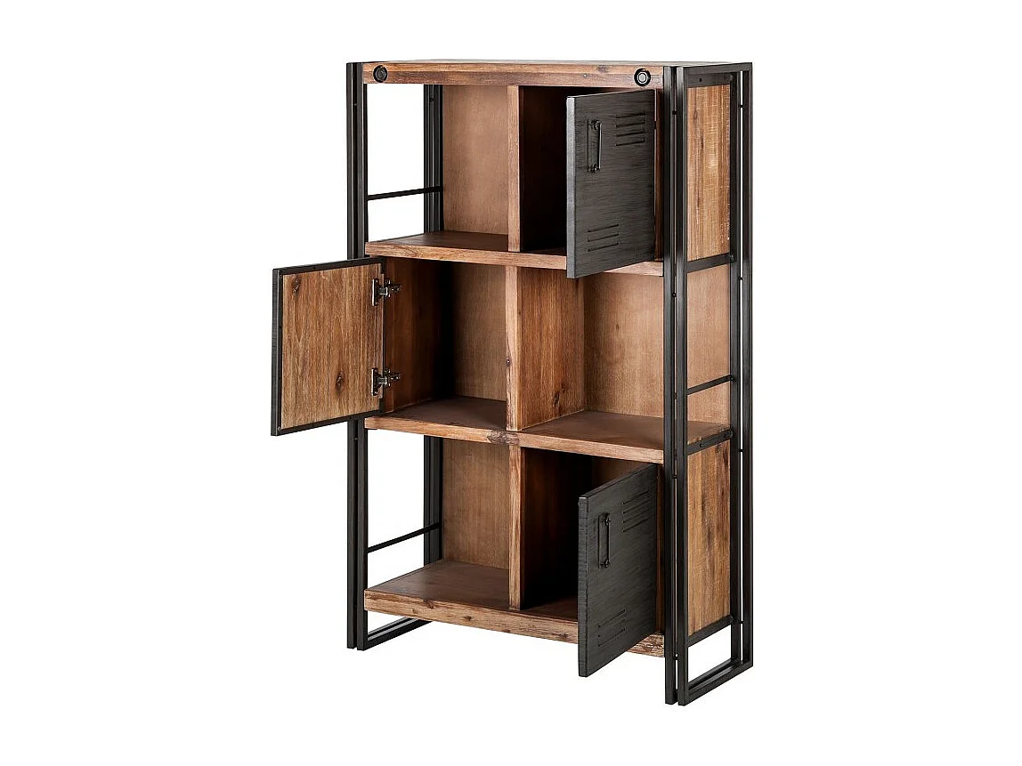 Bibliothèque 3 étagères 3 portes bois d'acacia et métal - WORKSHOP