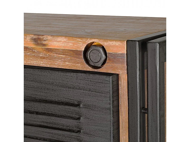 Bibliothèque 3 étagères 3 portes bois d'acacia et métal - WORKSHOP