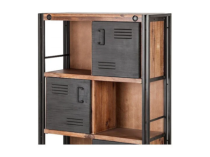 Bibliothèque 3 étagères 3 portes bois d'acacia et métal - WORKSHOP