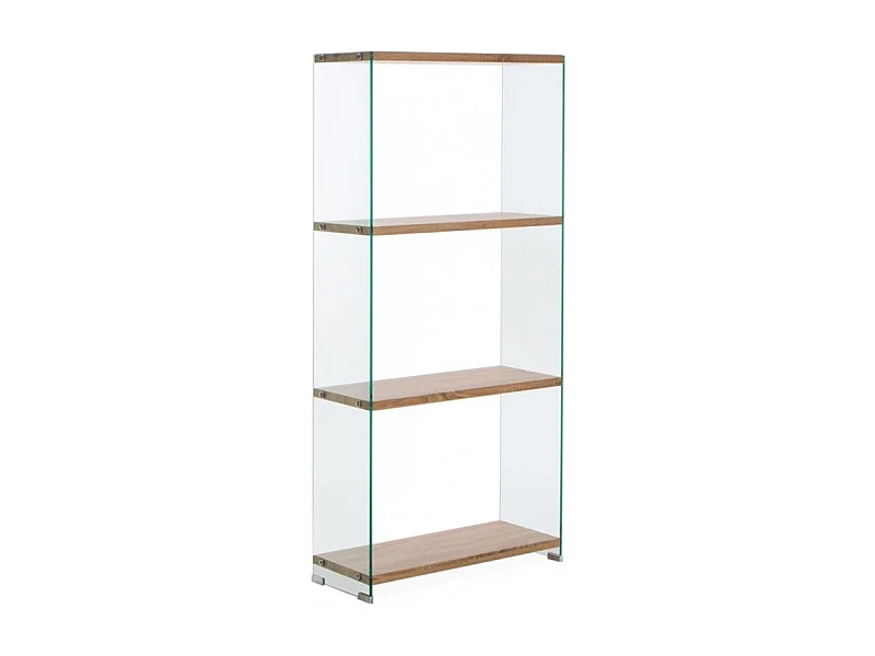 Bibliothèque H. 164 cm en verre trempé et 3 étagères décor chêne - ICE
