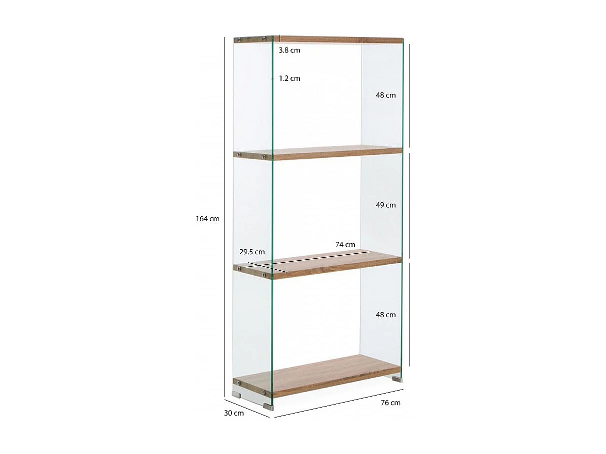 Bibliothèque H. 164 cm en verre trempé et 3 étagères décor chêne - ICE