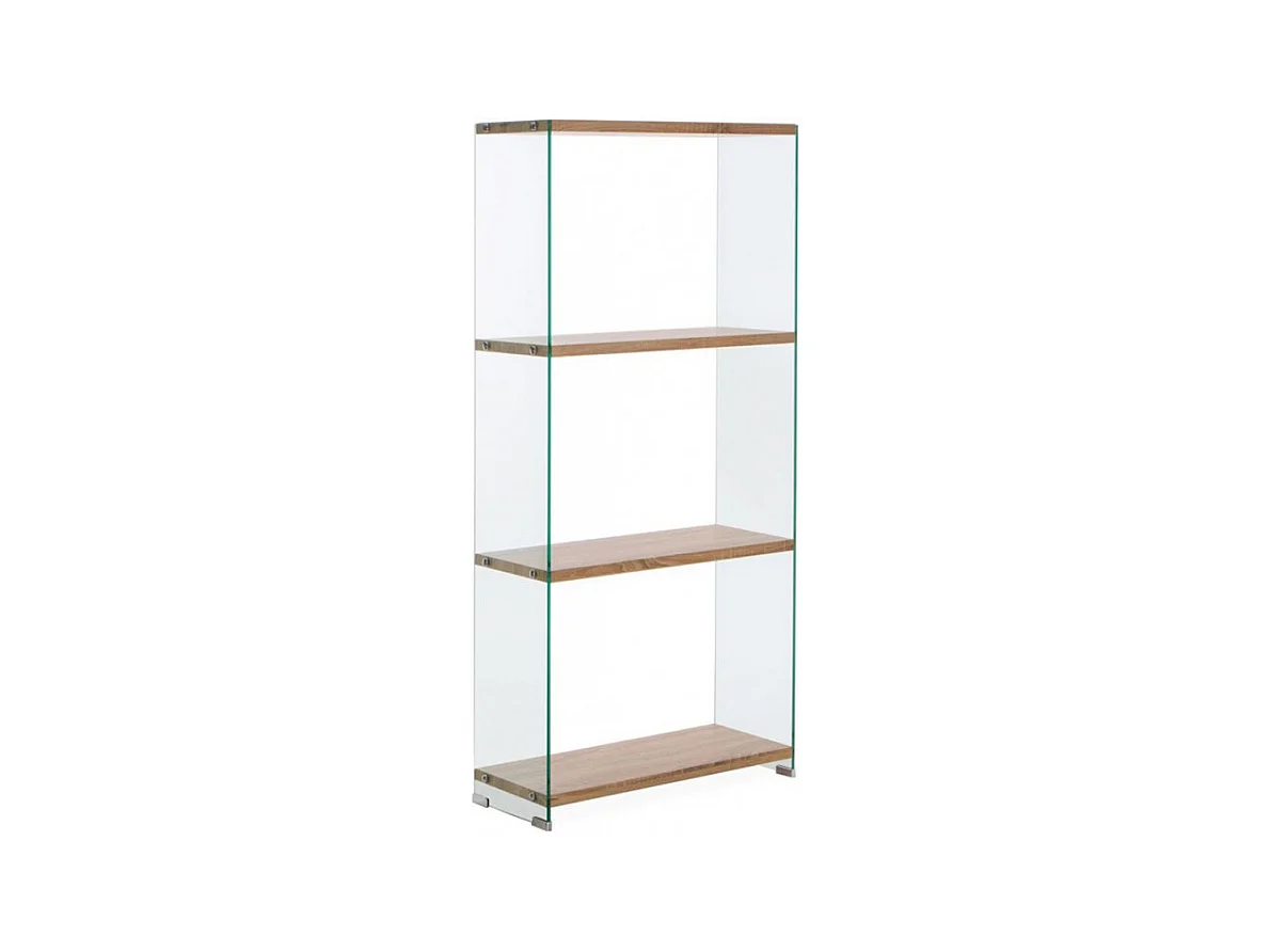 Bibliothèque H. 164 cm en verre trempé et 3 étagères décor chêne - ICE
