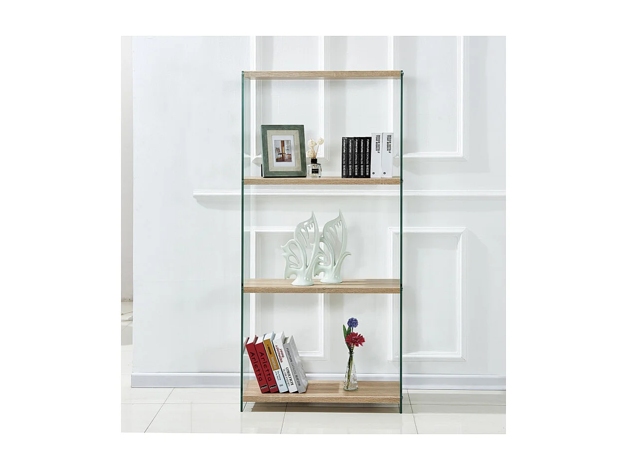 Bibliothèque H. 164 cm en verre trempé et 3 étagères décor chêne - ICE