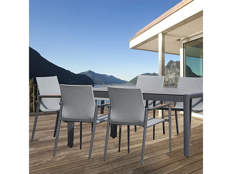 Table jardin 160 cm plateau verre trempé pieds métal - LOKI