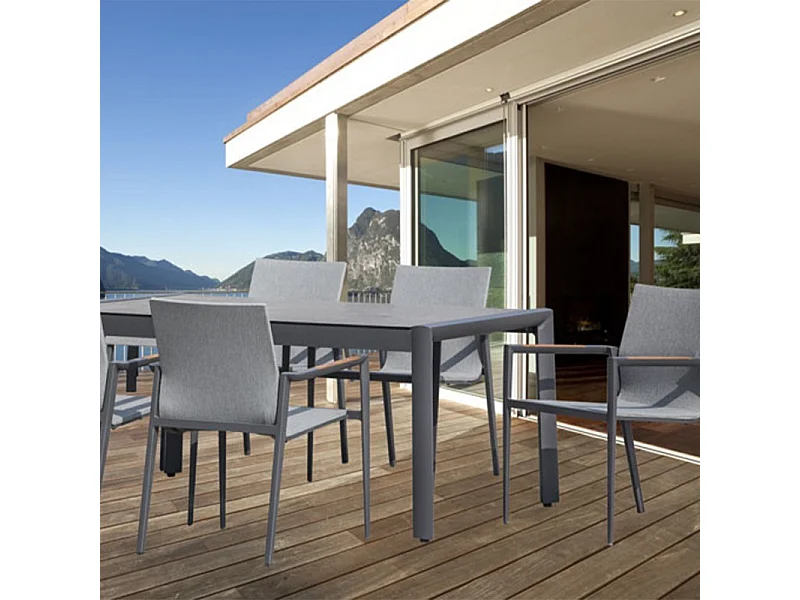 Table jardin 160 cm plateau verre trempé pieds métal - LOKI