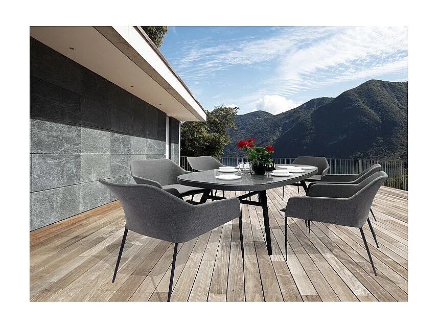 Table de jardin 160 cm métal gris plateau verre 6 places - PACIFIC