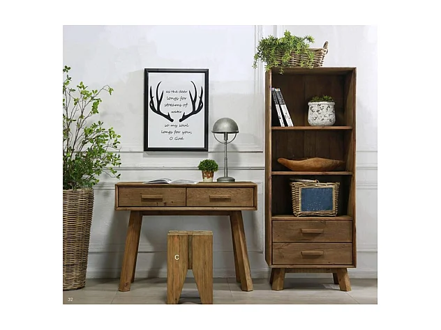 Console L. 100 cm en bois massif de pin recyclé 2 tiroirs - CHALET