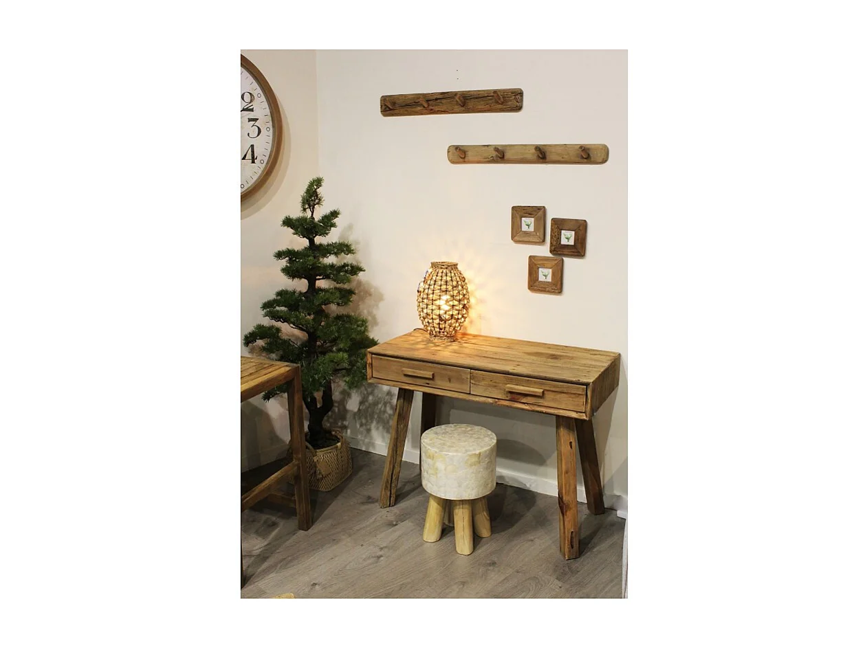 Console L. 100 cm en bois massif de pin recyclé 2 tiroirs - CHALET