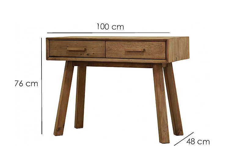 Console L. 100 cm en bois massif de pin recyclé 2 tiroirs - CHALET