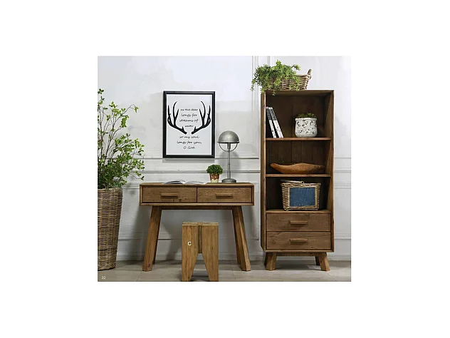 Console L. 100 cm en bois massif de pin recyclé 2 tiroirs - CHALET