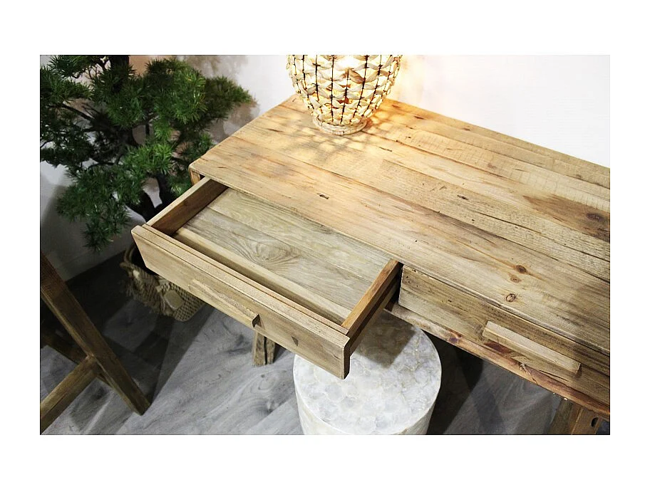 Console L. 100 cm en bois massif de pin recyclé 2 tiroirs - CHALET