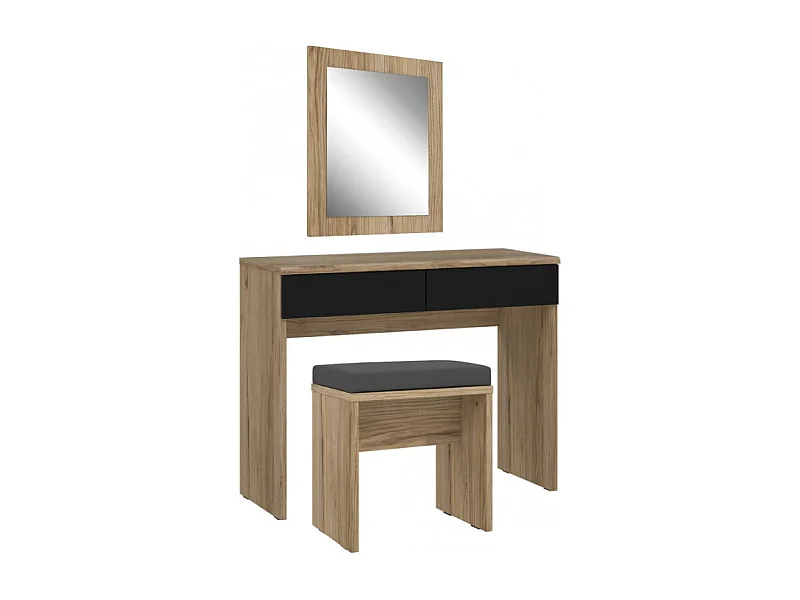 Ensemble coiffeuse décor bois clair avec miroir et banc - ANASTASIA