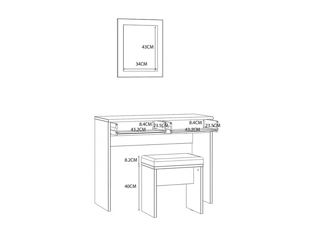 Ensemble coiffeuse décor bois clair avec miroir et banc - ANASTASIA