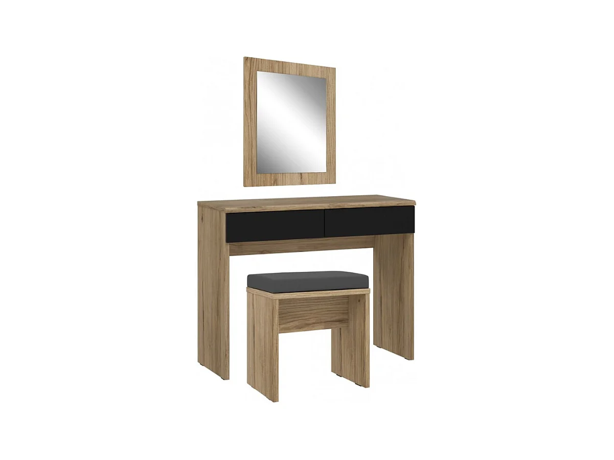 Ensemble coiffeuse décor bois clair avec miroir et banc - ANASTASIA