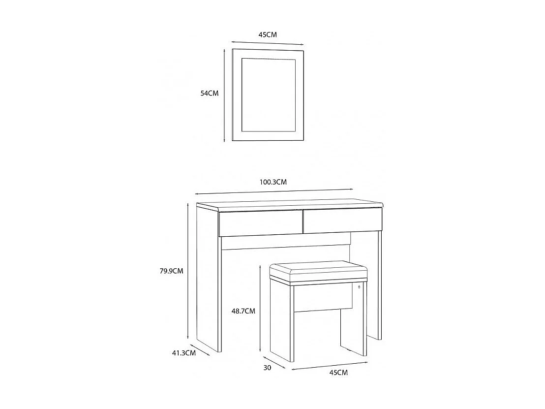 Ensemble coiffeuse décor bois clair avec miroir et banc - ANASTASIA