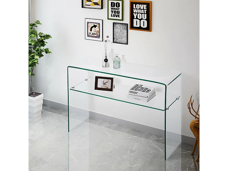 Console rectangulaire L. 125 cm verre trempé et étagère vitrée - ICE