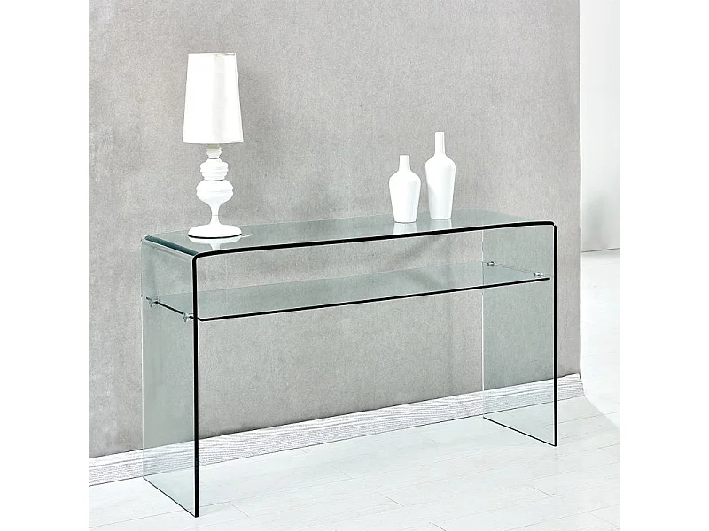 Console rectangulaire L. 125 cm verre trempé et étagère vitrée - ICE