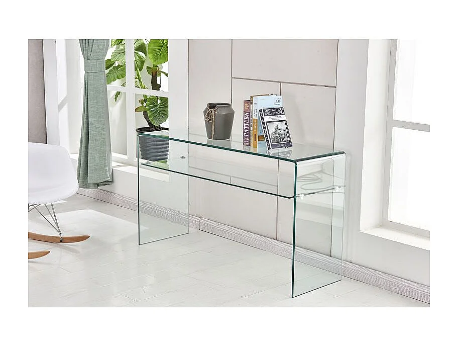 Console rectangulaire L. 125 cm verre trempé et étagère vitrée - ICE