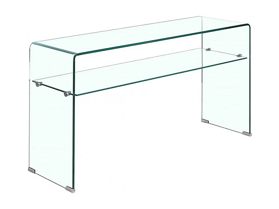 Console rectangulaire L. 125 cm verre trempé et étagère vitrée - ICE