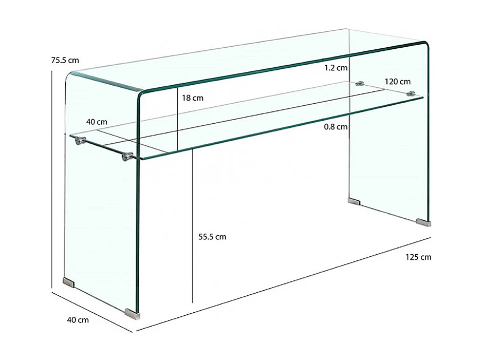Console rectangulaire L. 125 cm verre trempé et étagère vitrée - ICE
