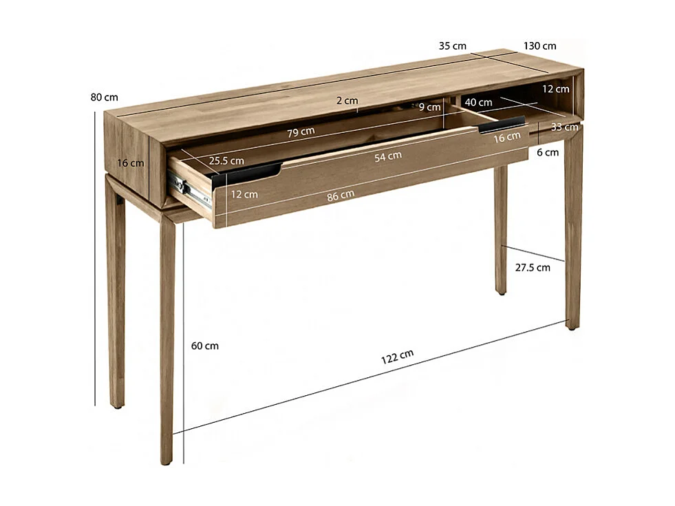 Console en bois 1 grand tiroir 1 niche L.130 cm - KASSIA