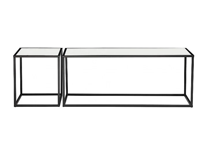2 tables d'appoint en céramique marbré et verre pieds métal - PAROS