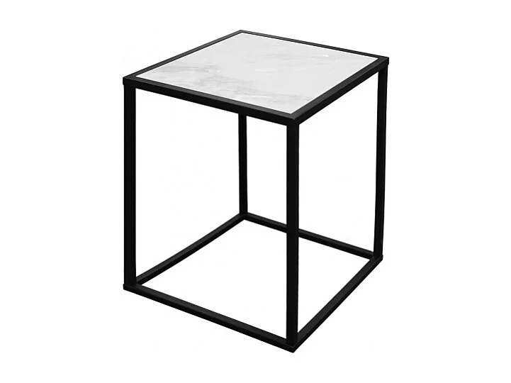 2 tables d'appoint en céramique marbré et verre pieds métal - PAROS