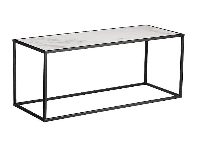 2 tables d'appoint en céramique marbré et verre pieds métal - PAROS