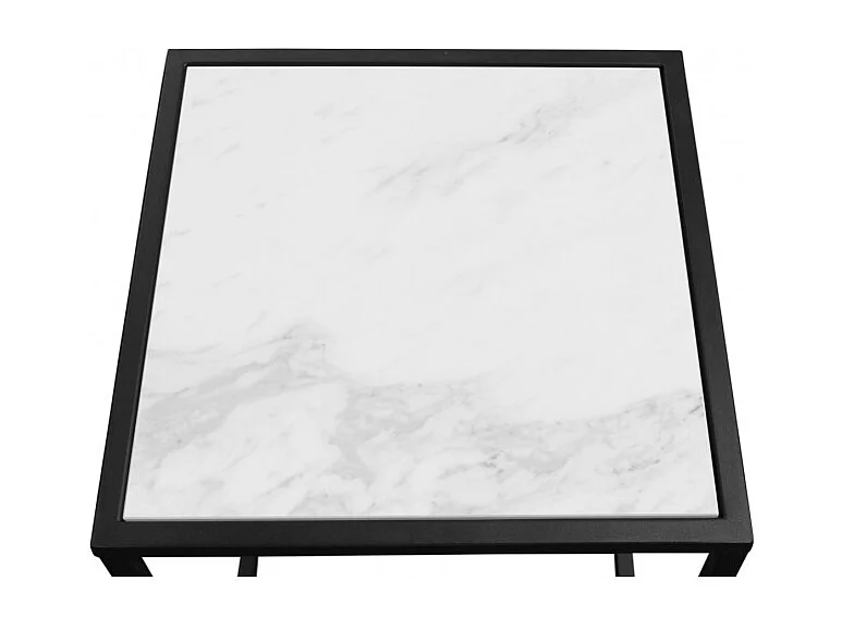 2 tables d'appoint en céramique marbré et verre pieds métal - PAROS