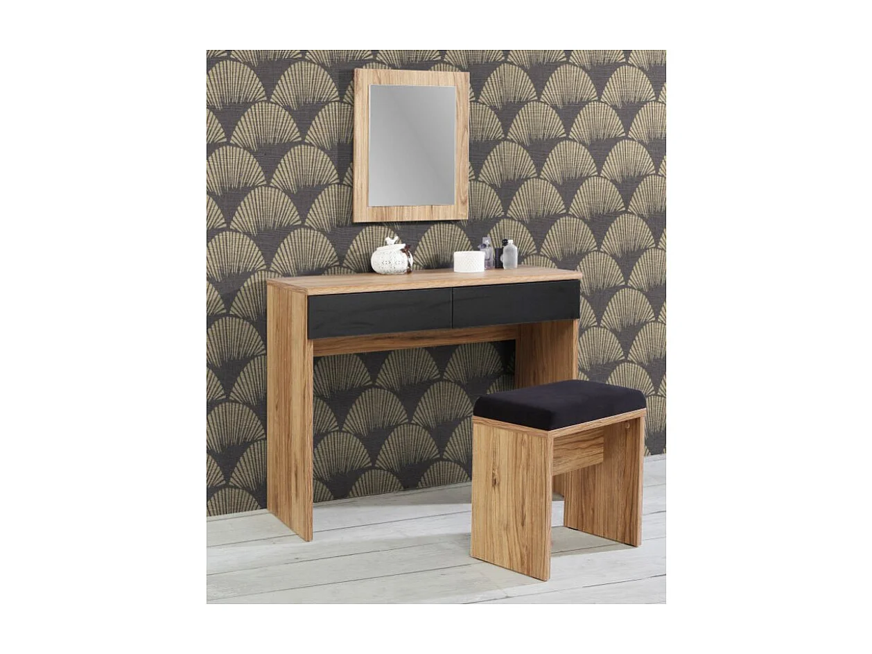 Coiffeuse décor bois clair 2 tiroirs gris anthracite – ANASTASIA