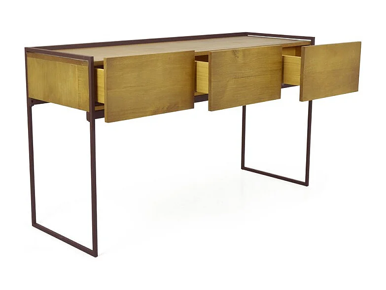 Console 133 cm 3 tiroirs en bois de pin et métal marron - LINEA