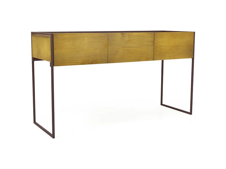 Console 133 cm 3 tiroirs en bois de pin et métal marron - LINEA