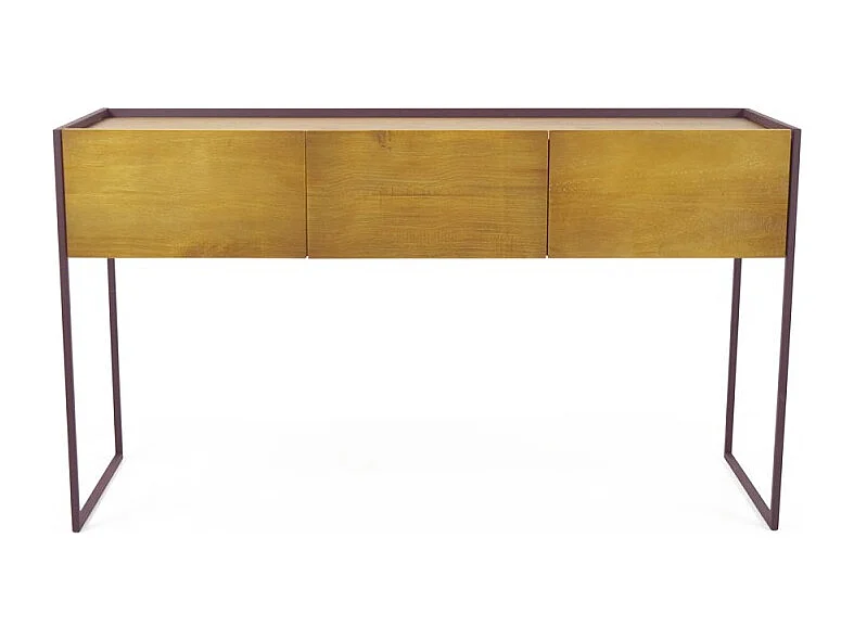 Console 133 cm 3 tiroirs en bois de pin et métal marron - LINEA