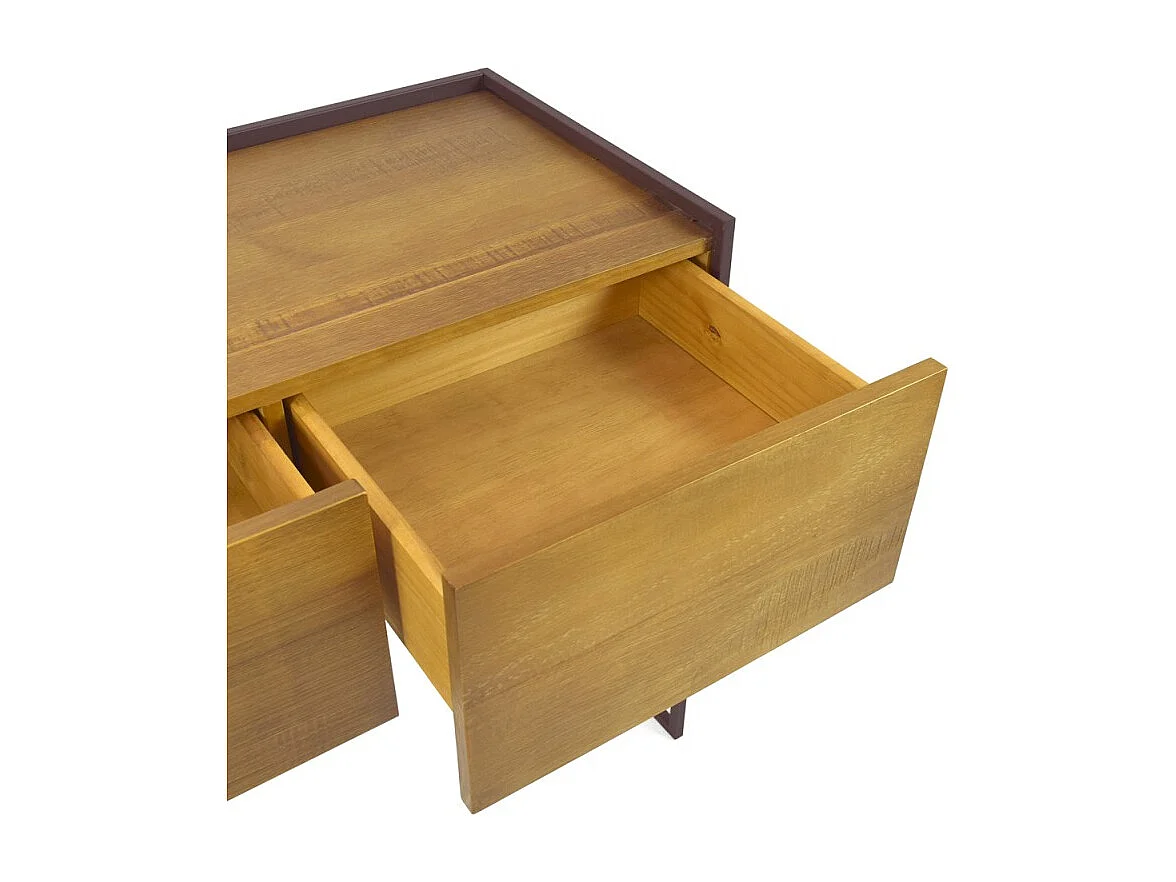 Console 133 cm 3 tiroirs en bois de pin et métal marron - LINEA