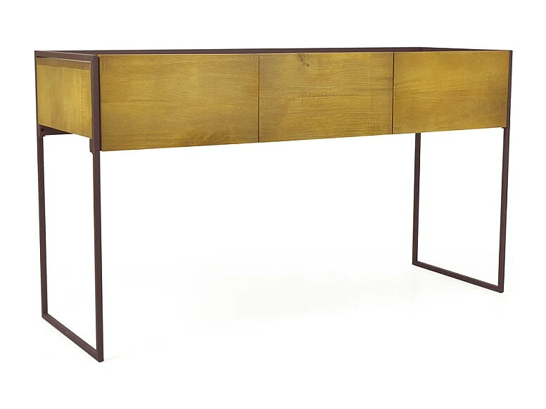Console 133 cm 3 tiroirs en bois de pin et métal marron - LINEA